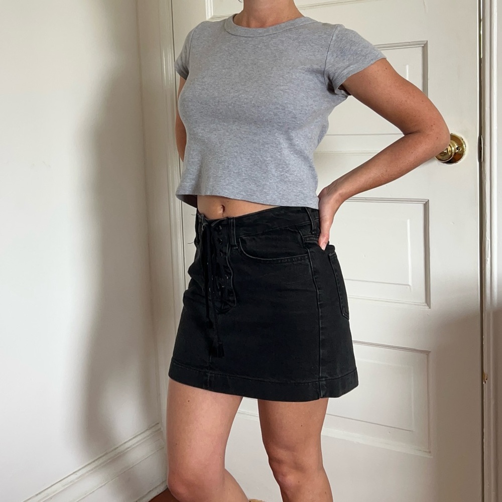 Double Agent black denim mini skirt